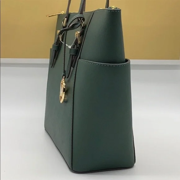 MICHAEL KORS Charlotte Large Leather Top-Zip Tote Racing Green - Picture 8 of 15